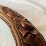 Large Art Deco oval mirror in carved wood - 87 x 53 cm