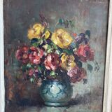 Pair, oil painting, 19th century, still life with bouquet of flowers, wooden frames, signed