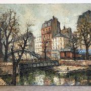 Saint Martin Canal in Paris, knife oil painting signed L Guerbier.