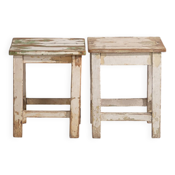 Anciennes tables basses blanches (vers 1920). Ensemble 2 pièces
