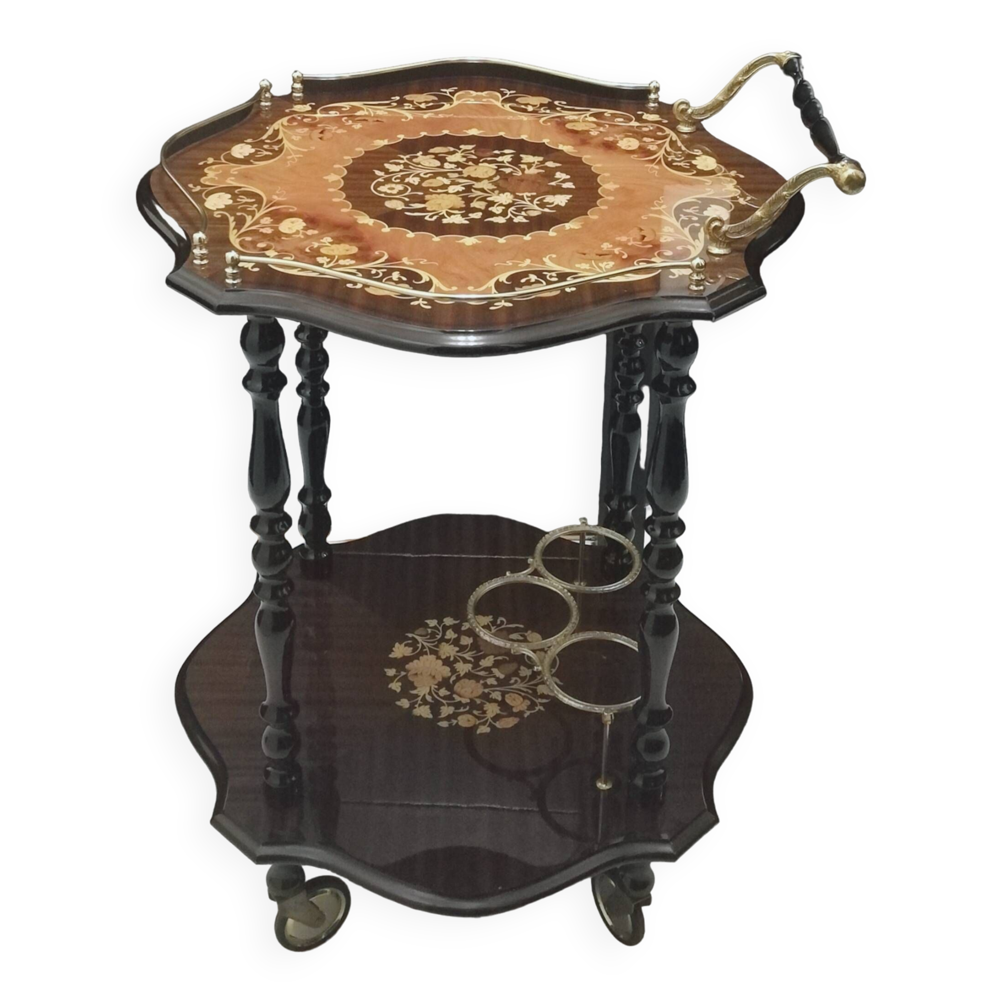 Marquetry trolley on wheels