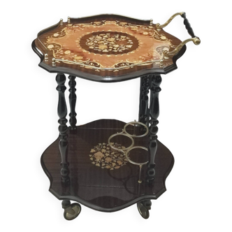 Marquetry trolley on wheels