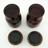 2 brown glass jars - Lever made in Belgium 1970