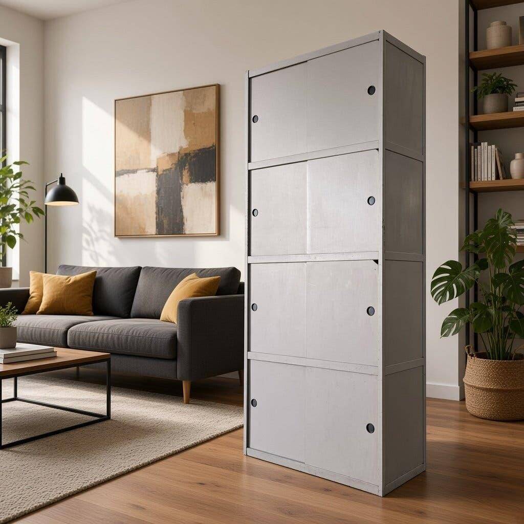Light taupe vintage cabinet with sliding doors KEWLOX