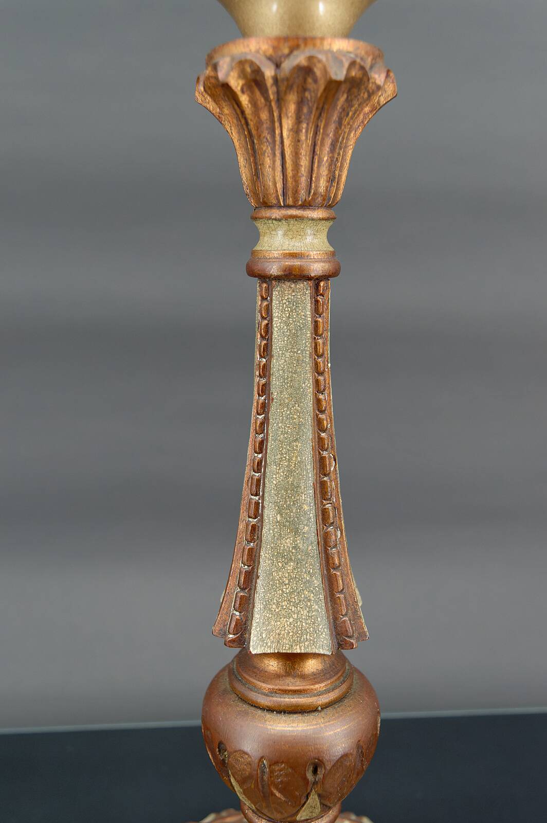 Art Deco lamp in green painted wood and copper patina, France, Circa 1920