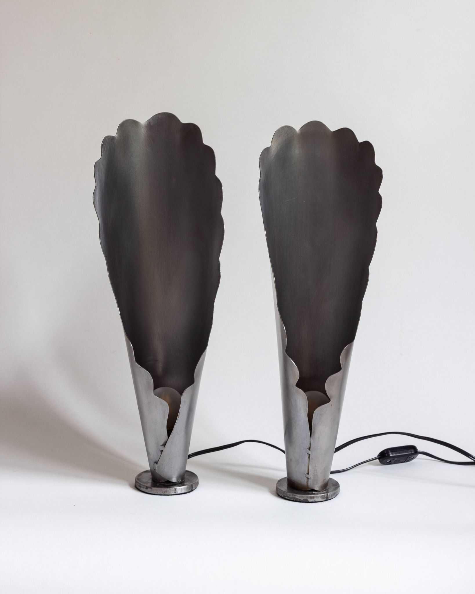 Pair of brushed steel lamps⎮60s, 70s