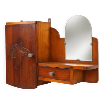 armoire à raser ou à pharmacie en bois avec miroir, France ca. 1900