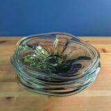 4 wavy glass bowls plates in smoky green design, signed and numbered