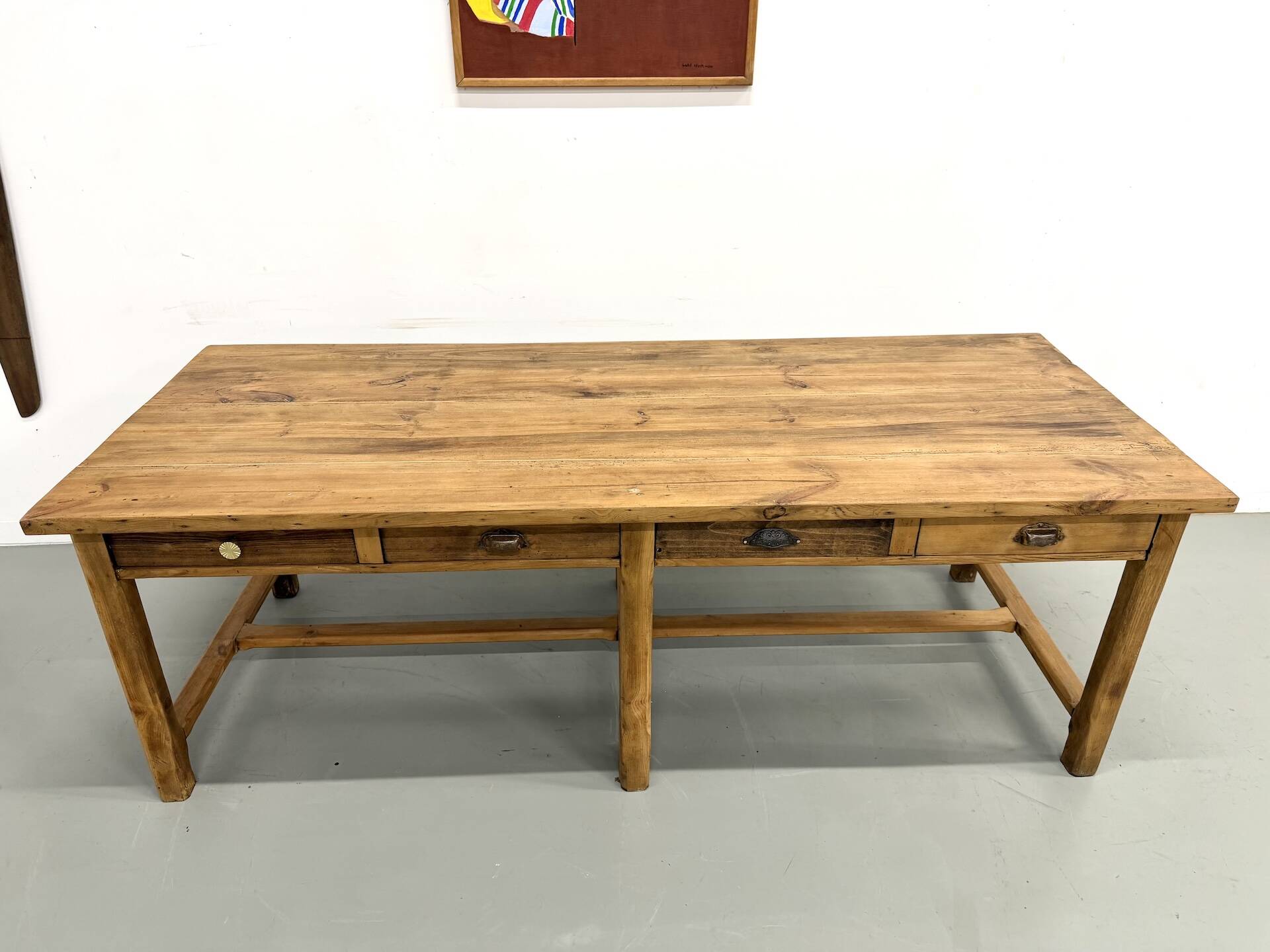 Table de Ferme "Meuble de Métier" en Pin – 8 Tiroirs (L221 cm)