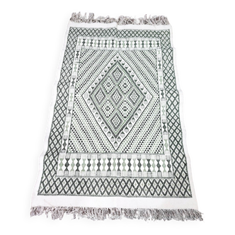 Hand-woven white and green margoum rug