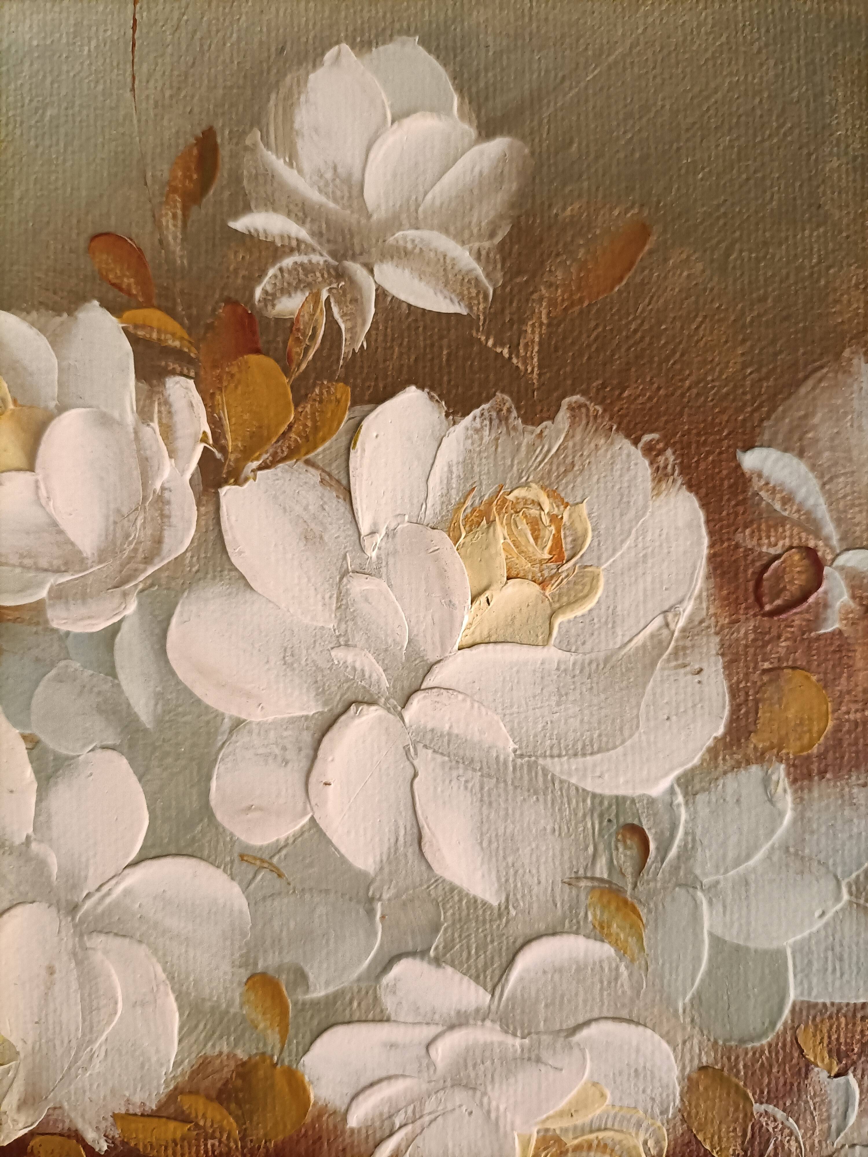 Still life painting with flowers, artist's signature