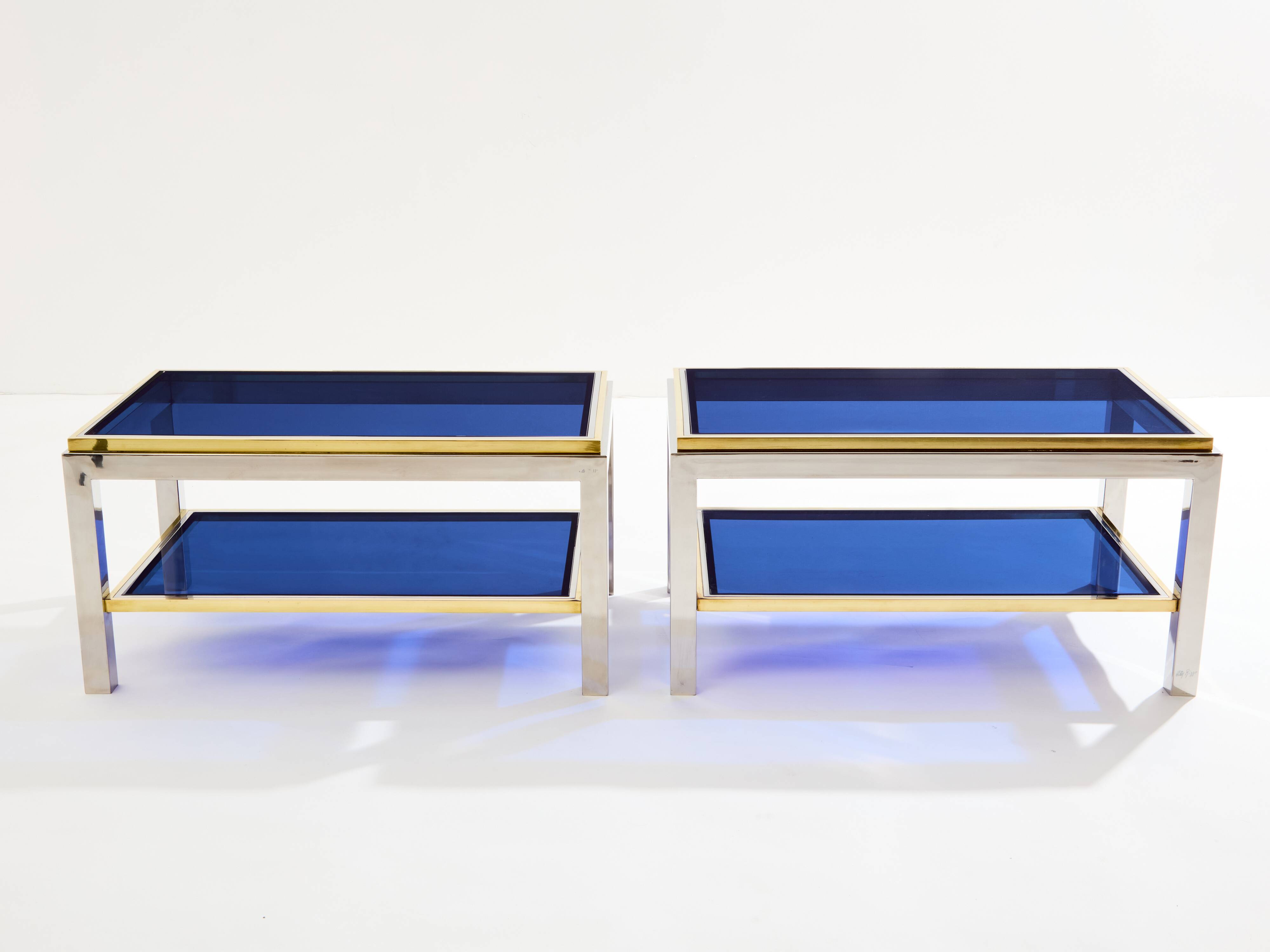 Pair of Flaminia chrome brass side tables by Willy Rizzo 1970