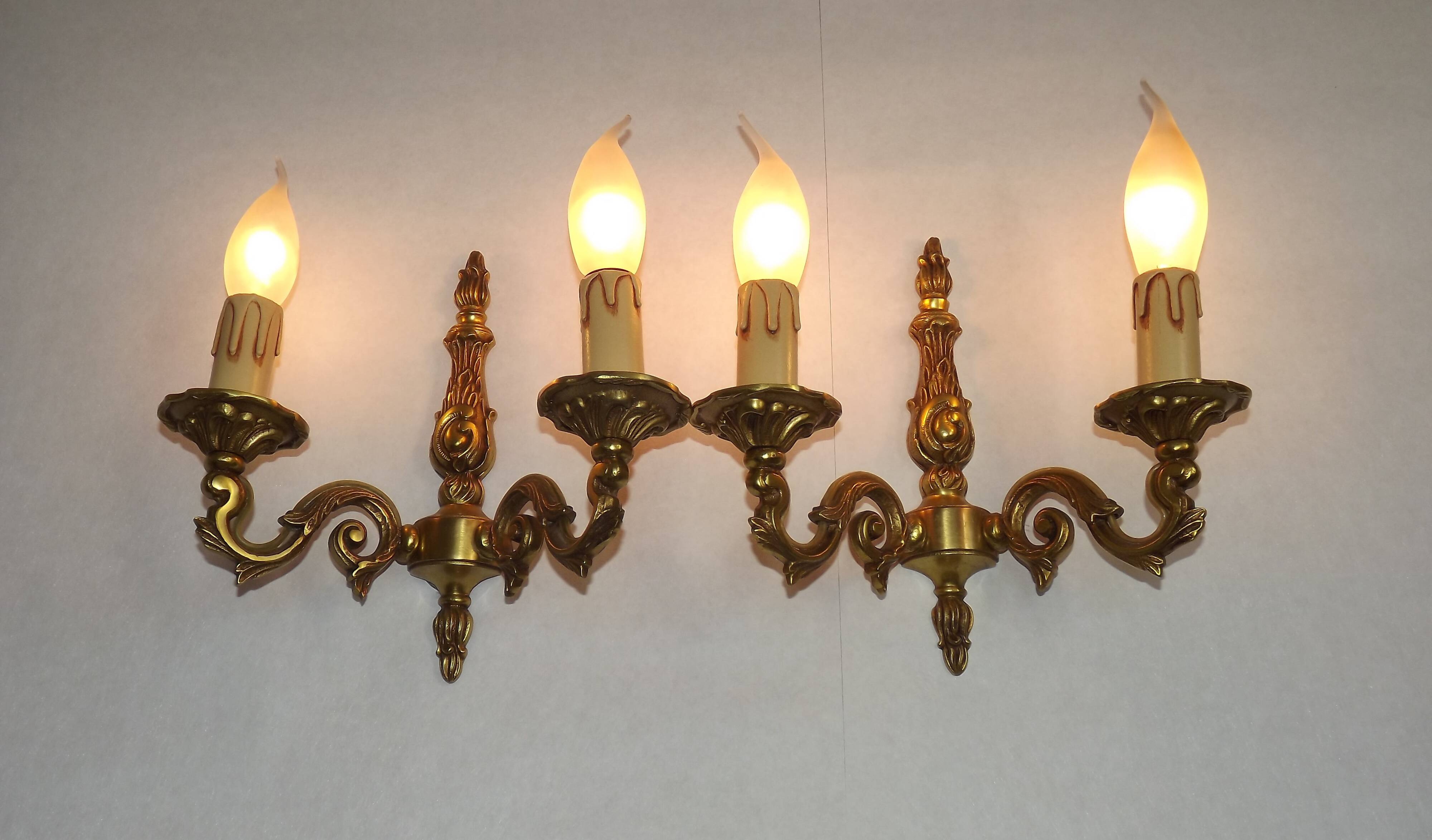 Pair of French Traditional Style Bronze Mid Century Double Wall Lights