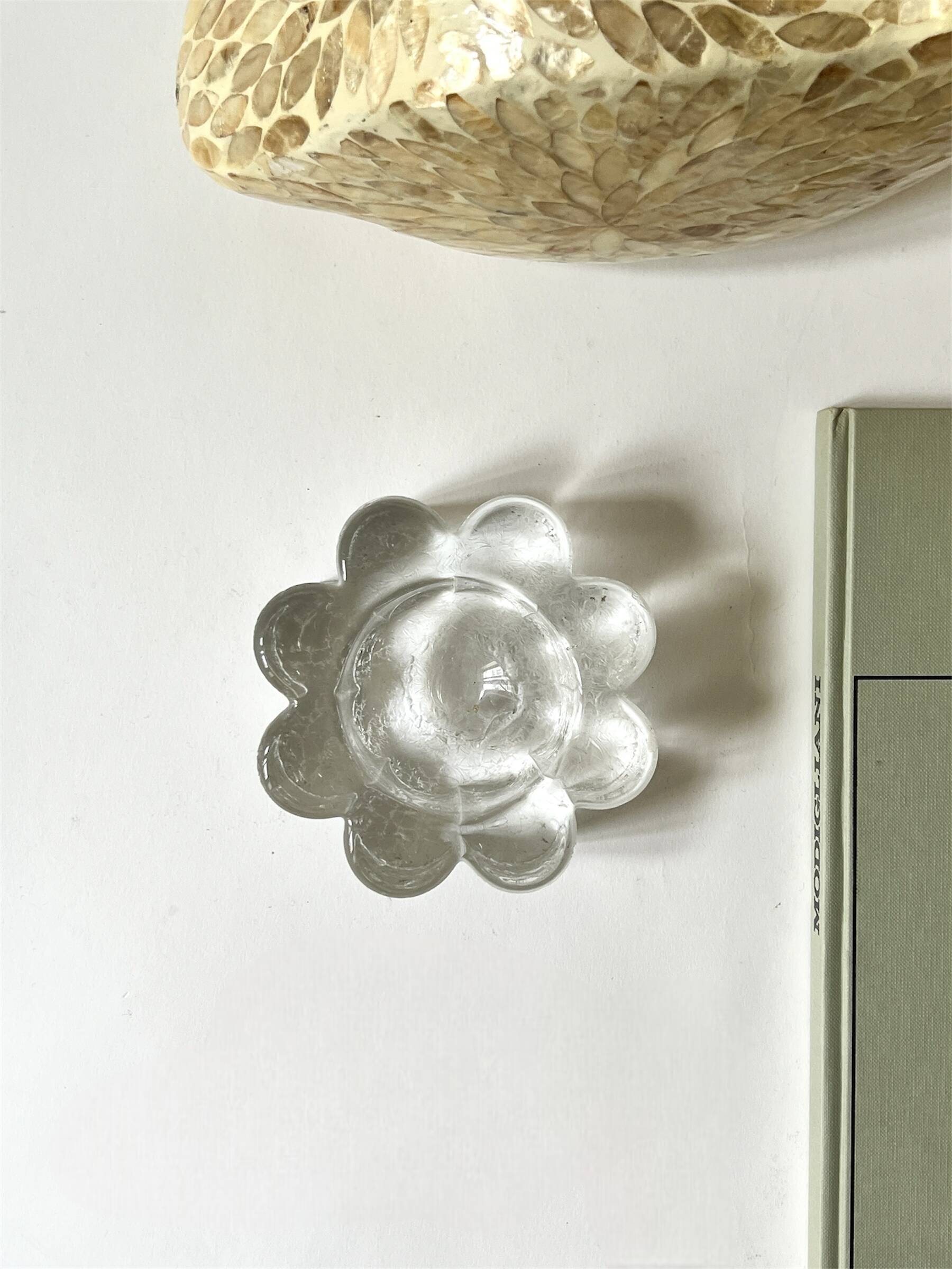 Stylized frosted glass candlestick in the shape of a flower, 1970s design
