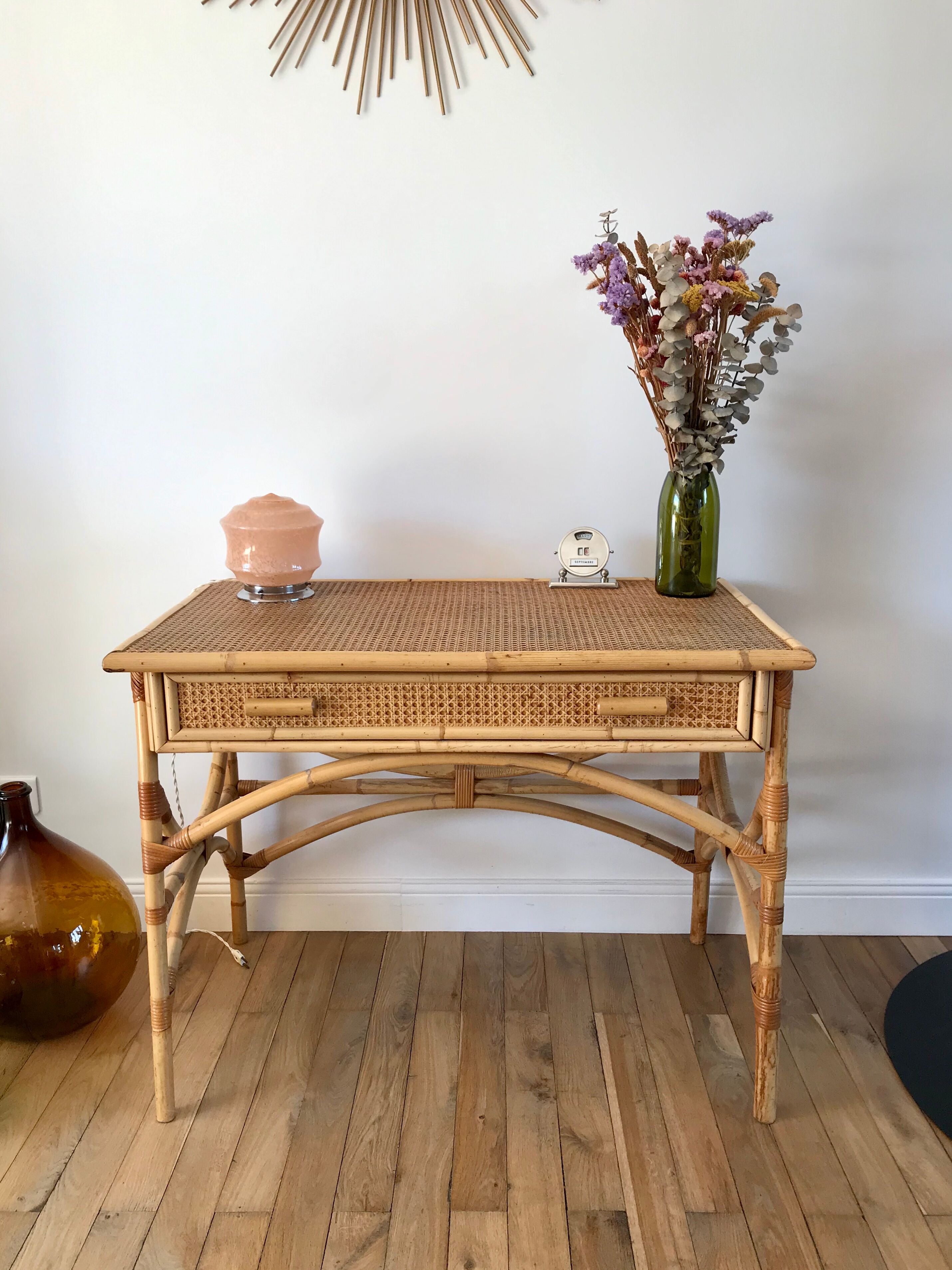 Rattan desk and canework 50s
