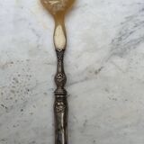 Art Nouveau salad servers in horn and silver metal