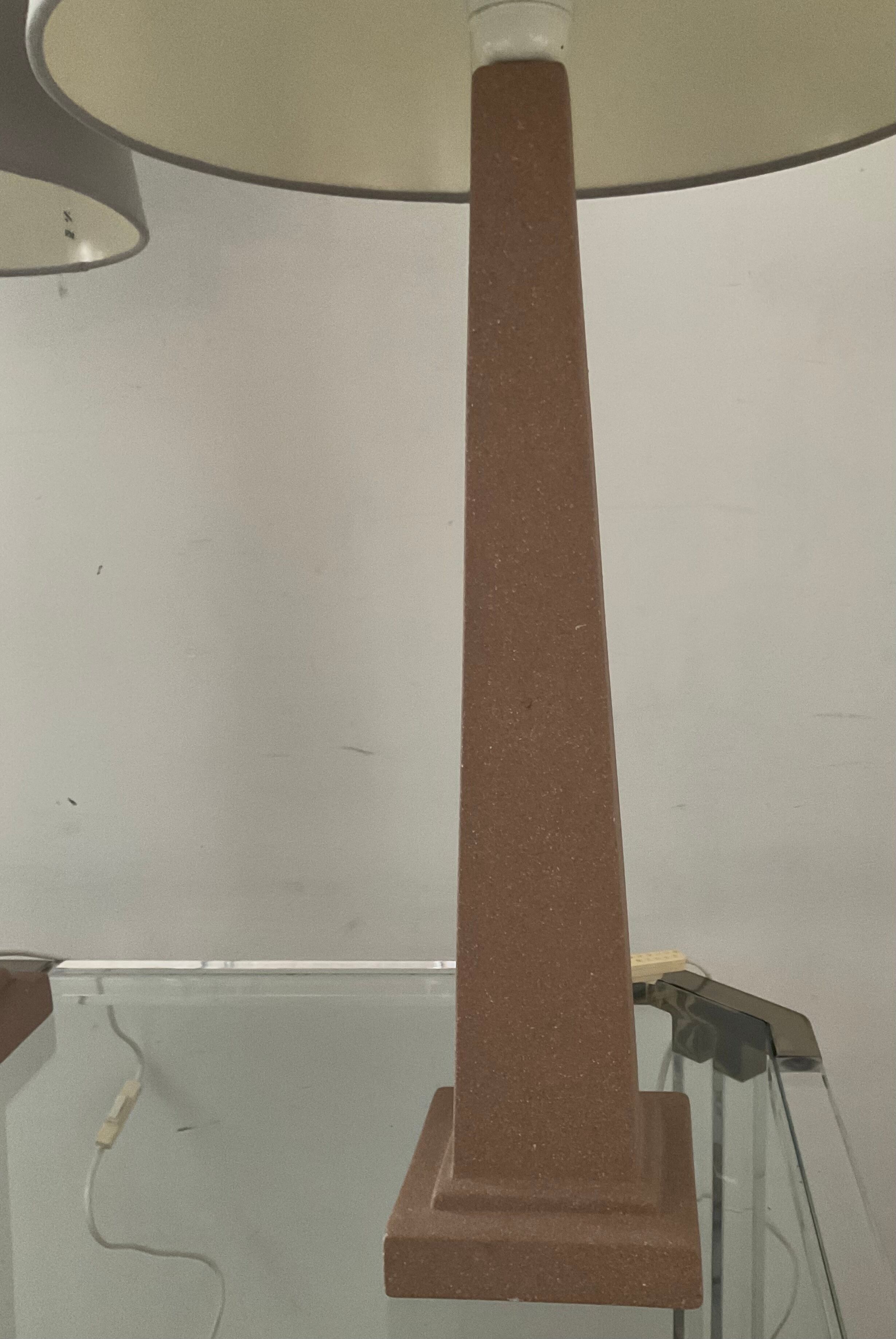 Pair of vintage terracota ceramic column lamps