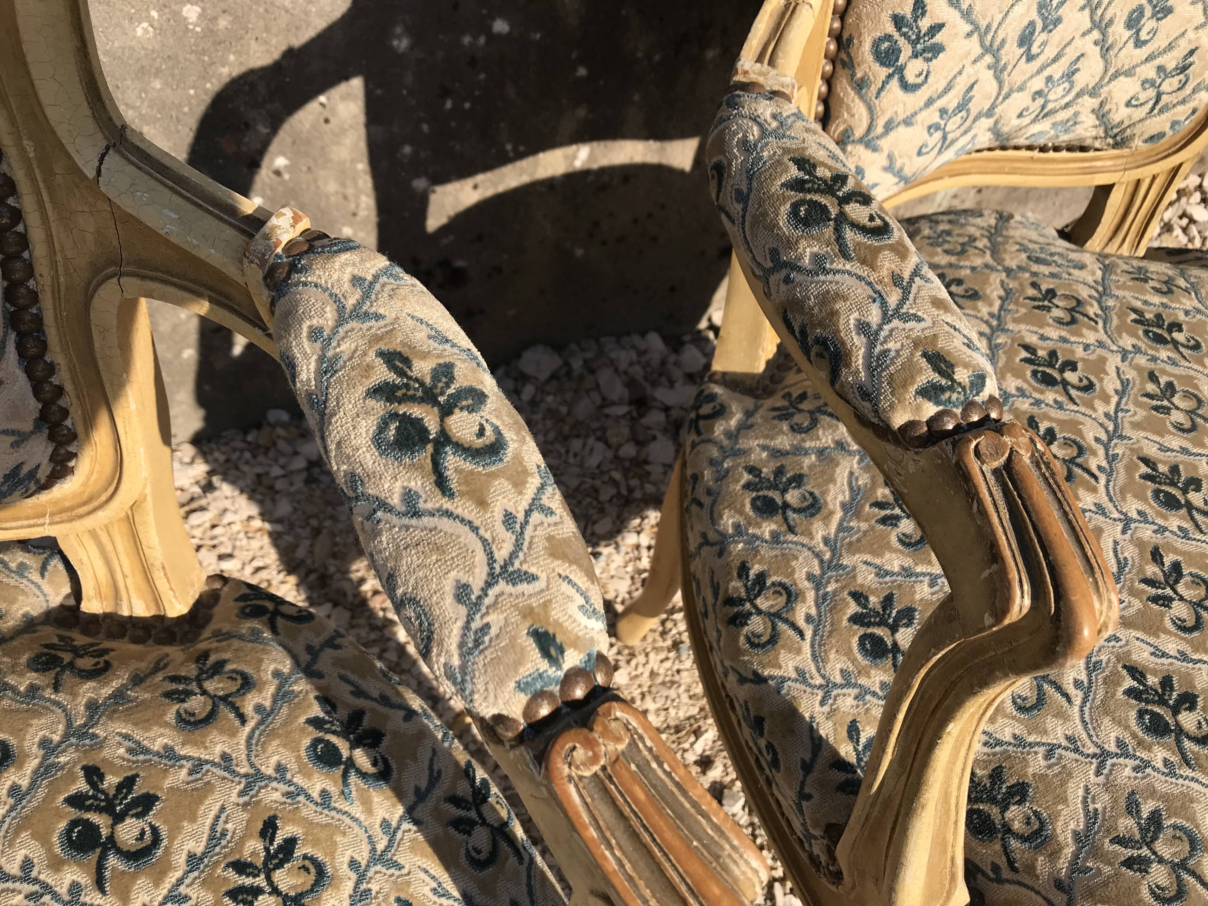 Pair of Louis XV-style convertible armchairs