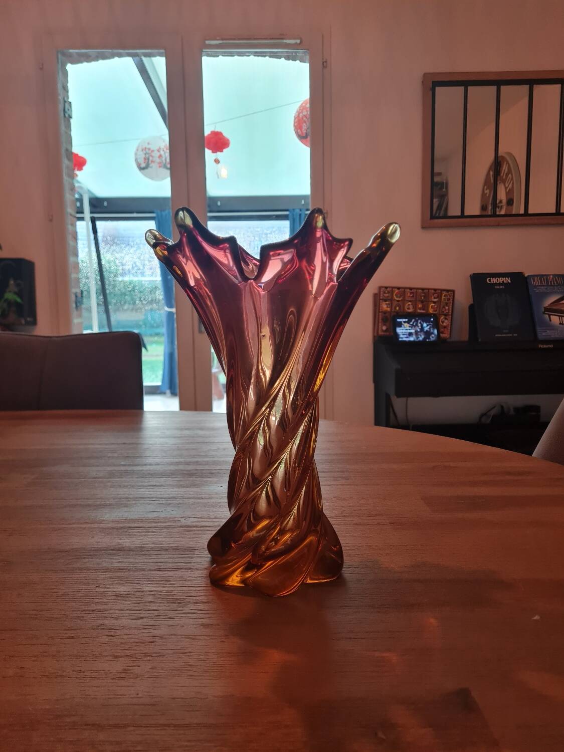 Vintage twisted glass vase from Murano, Italy, 1960.