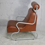 Space age armchair, metal and imitation leather. Circa 1960
