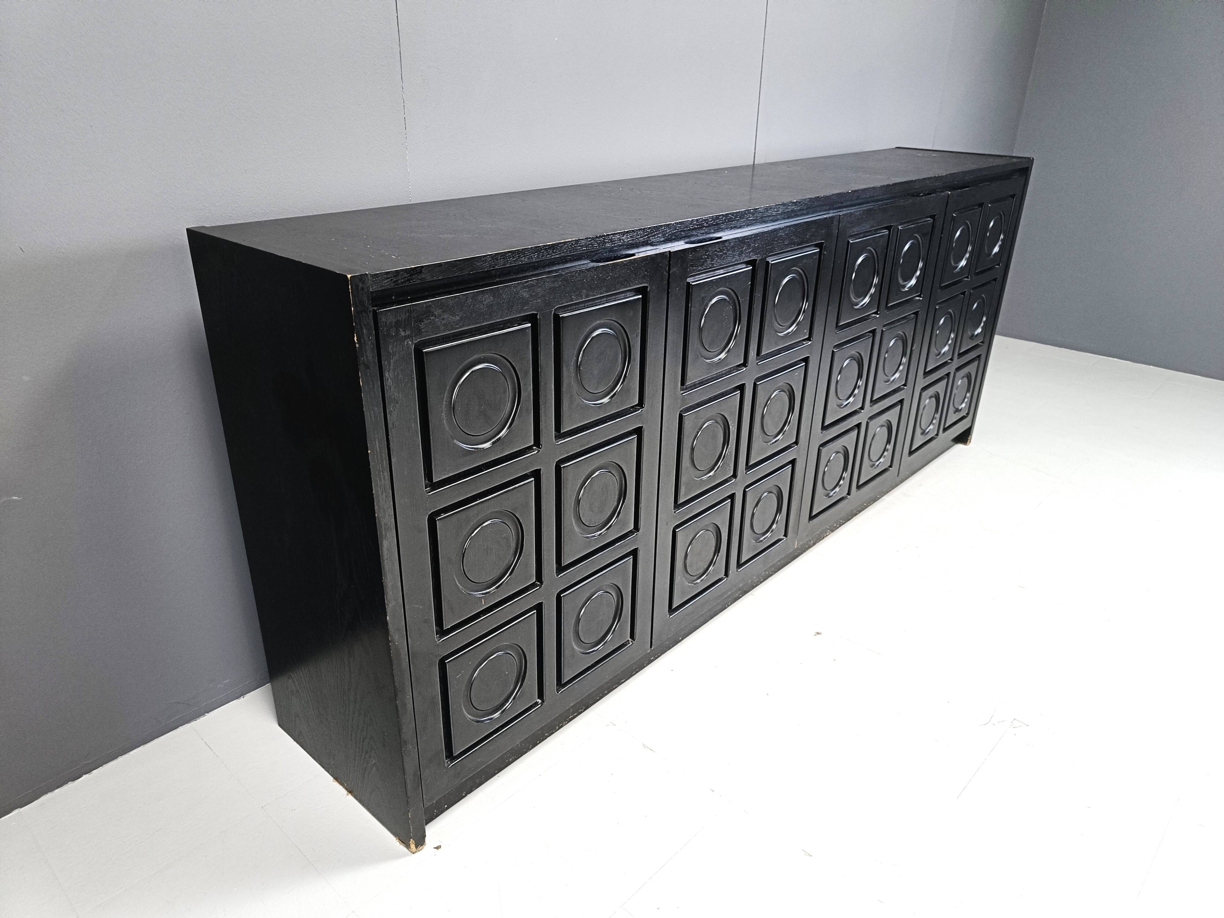 Black brutalist credenza, 1970s - vintage brutalist credenza - graphical brutalist credenza