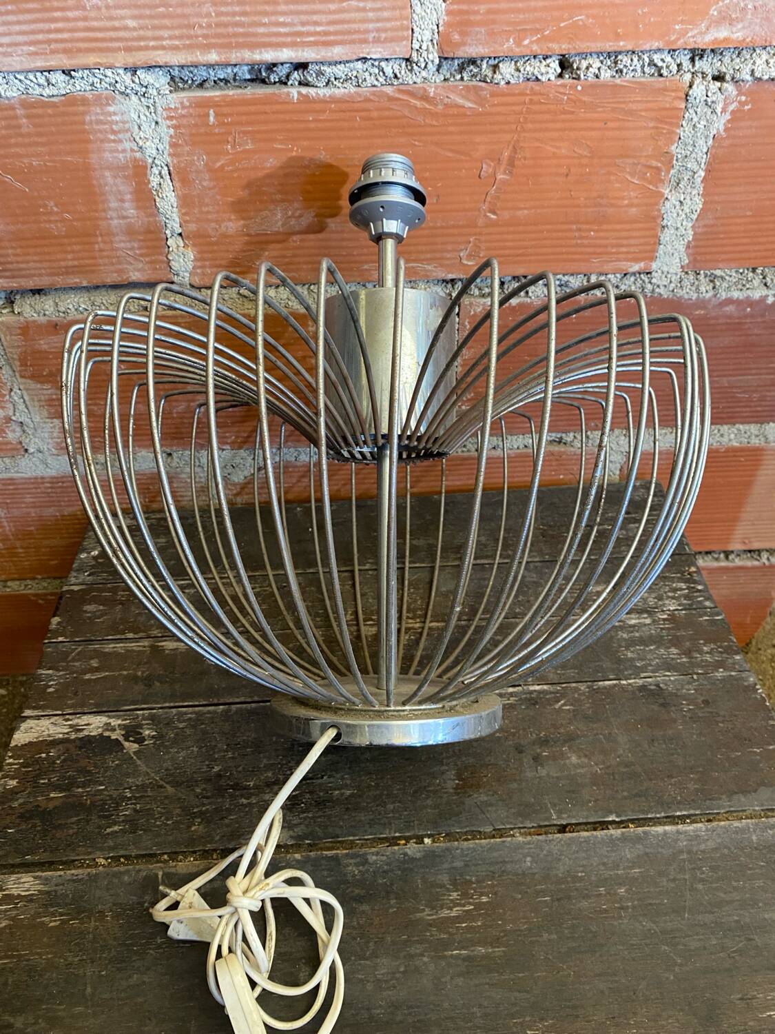Chrome Metal Wire Space Age Lamp Base 1970s Vintage #D82