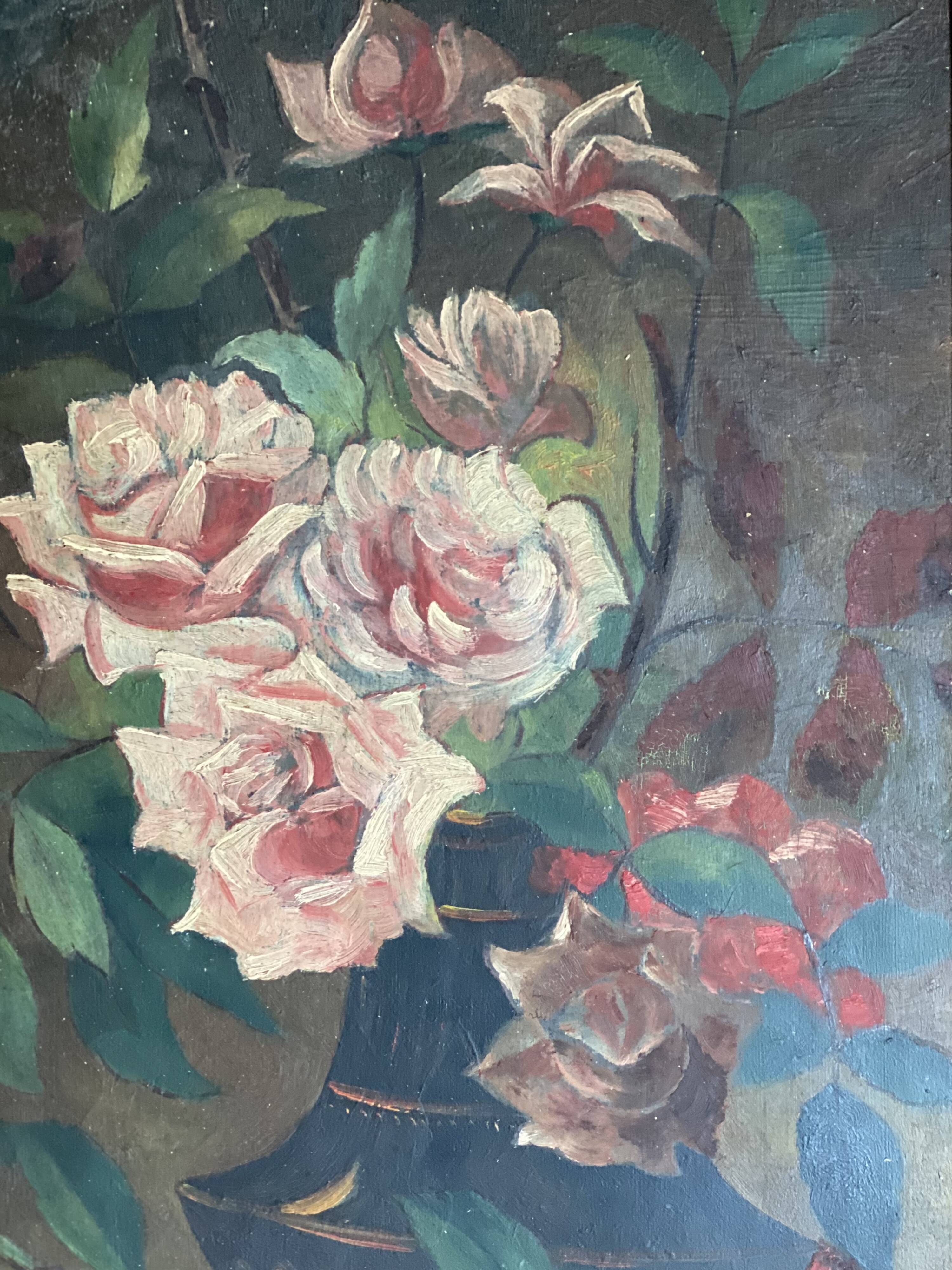 Tableau de pietr alberti, bouquet de fleurs (roses) nature morte
