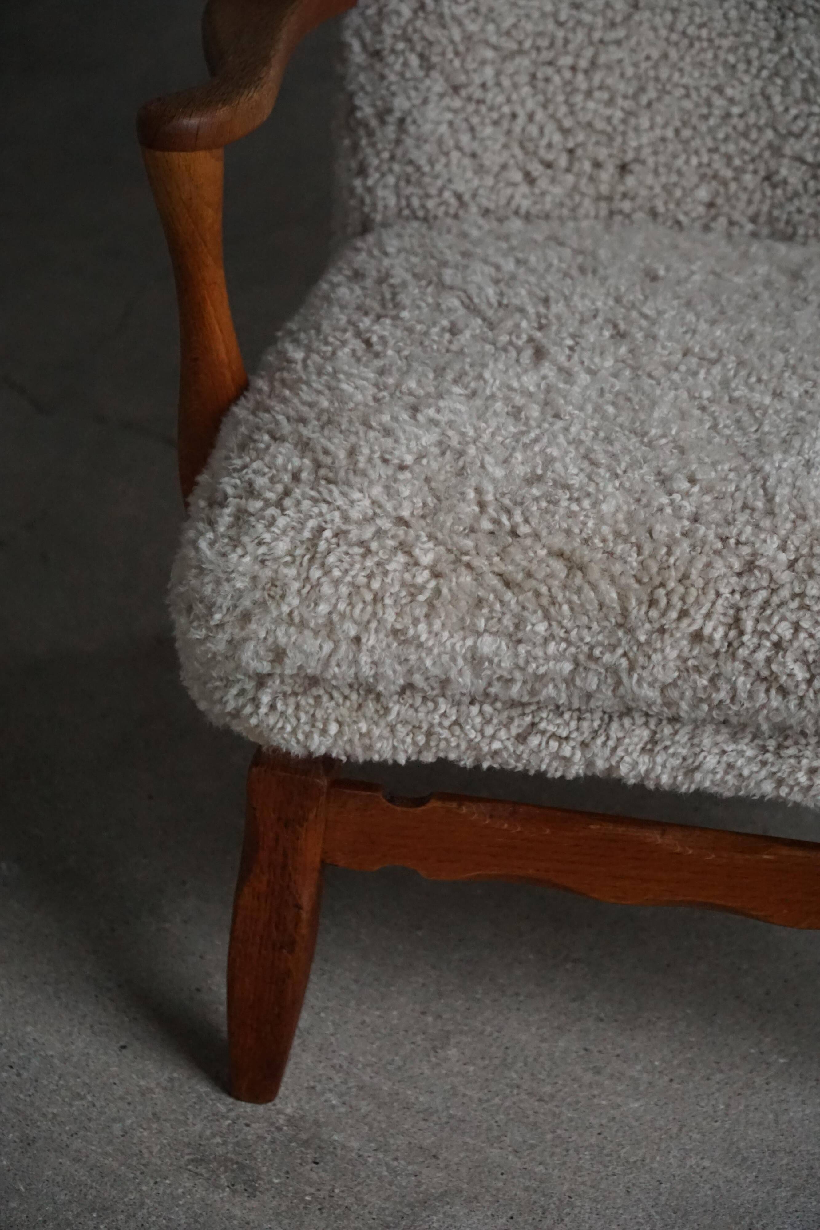 Viggo Boesen, Lounge Chair in Oak and Sheepskin Shearling, Modern Danish, 1950s