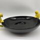 Large vintage black ceramic bowl with yellow parakeets, Vallauris.