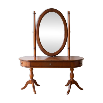 Coiffeuse traditionnelle en bois avec miroir oval