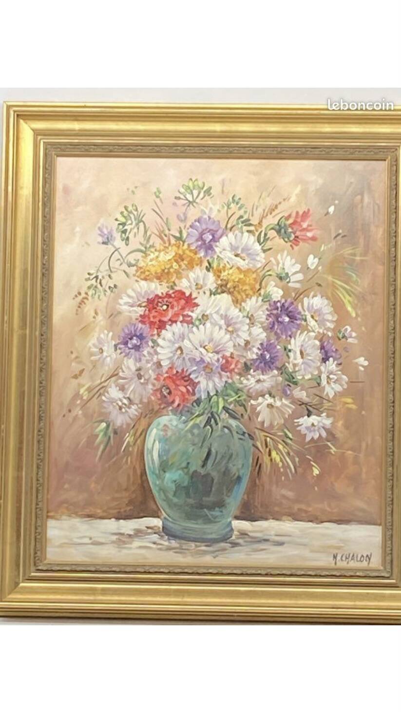 Oil on canvas bouquet of flowers signed Nicole Chalon
