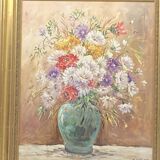 Oil on canvas bouquet of flowers signed Nicole Chalon