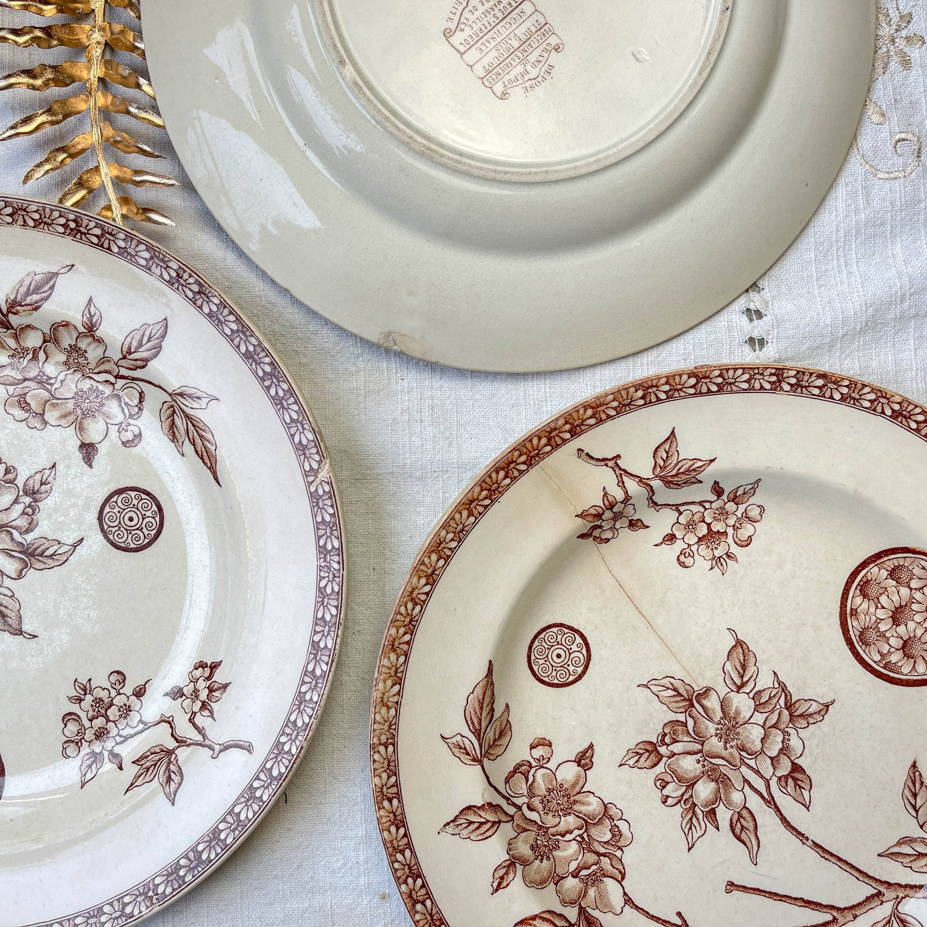 5 large old plates in brown ironstone - Grand Dépôt Paris