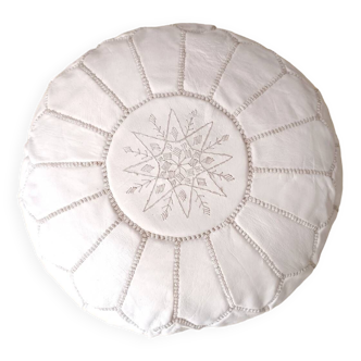 Pouf marocain en cuir Blanc