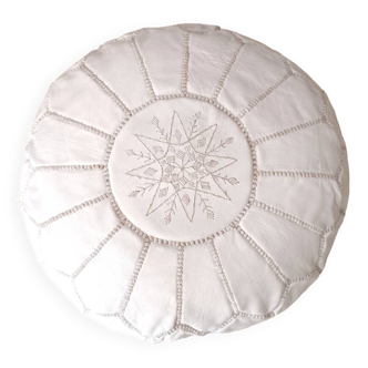 Moroccan leather pouf white