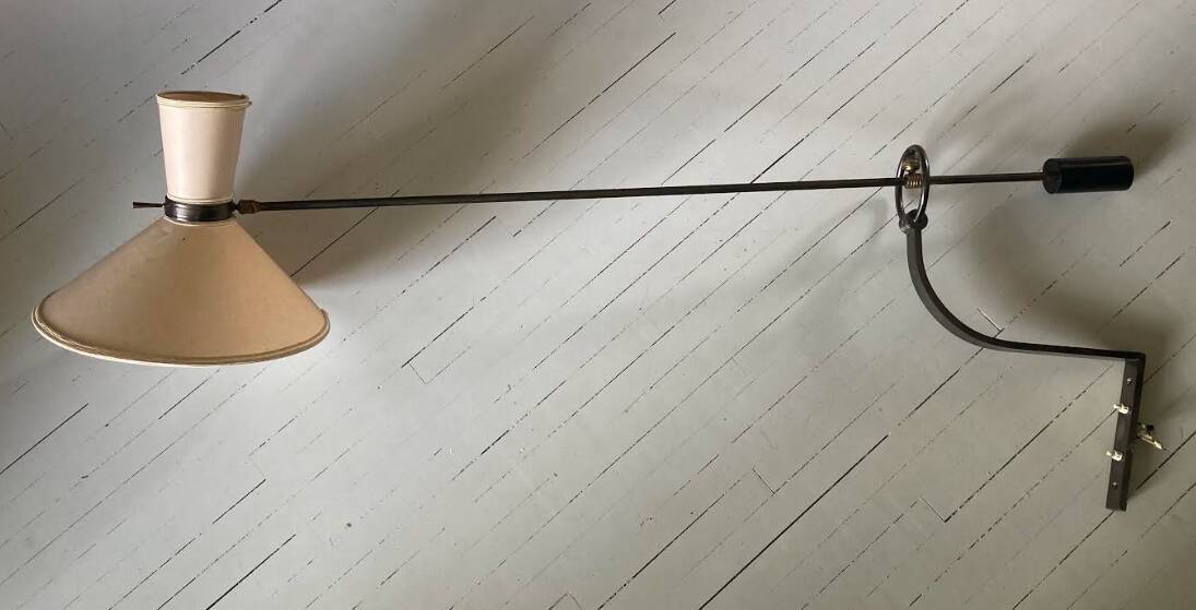 Rare pendulum wall lamp, Editions Maison Lunel, Paris, France, circa 1950