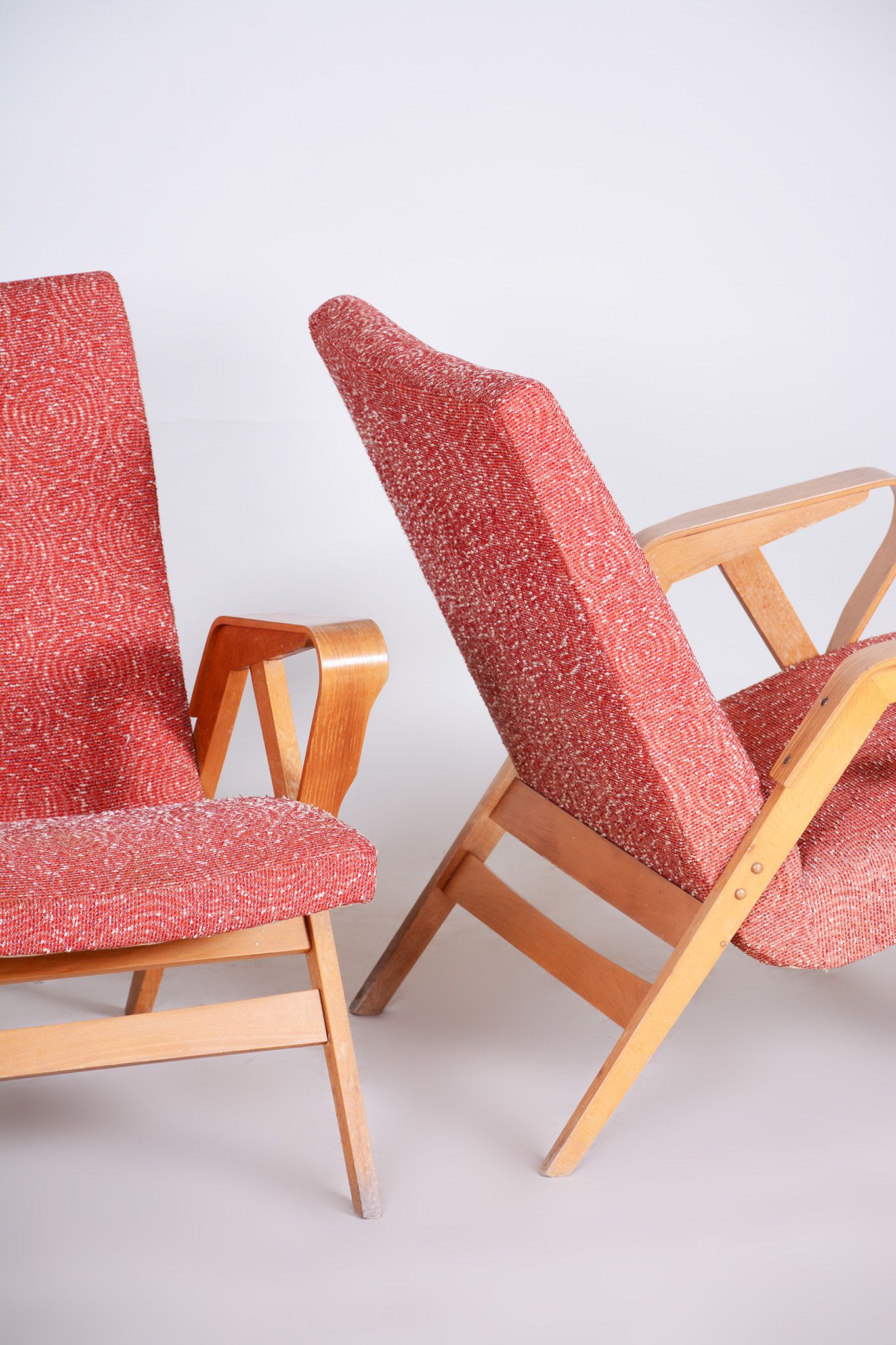 Pair of salmon midcentury armchairs, made by Tatra pravenec, 1950s czechia
