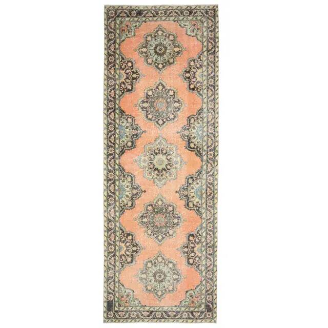 1970s Vintage Turkish Hand-Knotted Wool Cotton Orange Area Rug 138x394