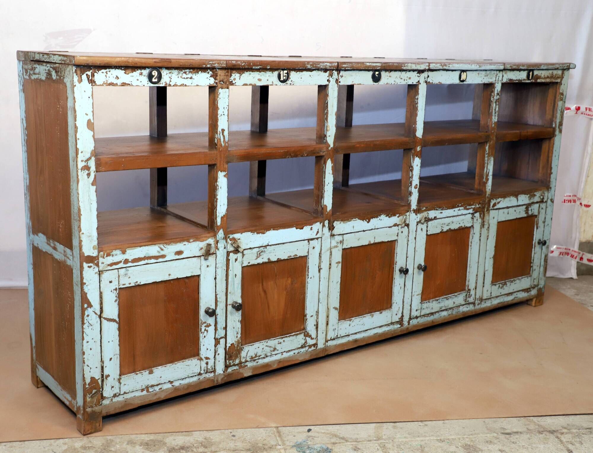 Old Burmese teak craft furniture with original blue patina