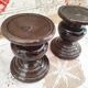 Set of 2 candle holders in brown enamelled terracotta decoration floral pattern tone on tone