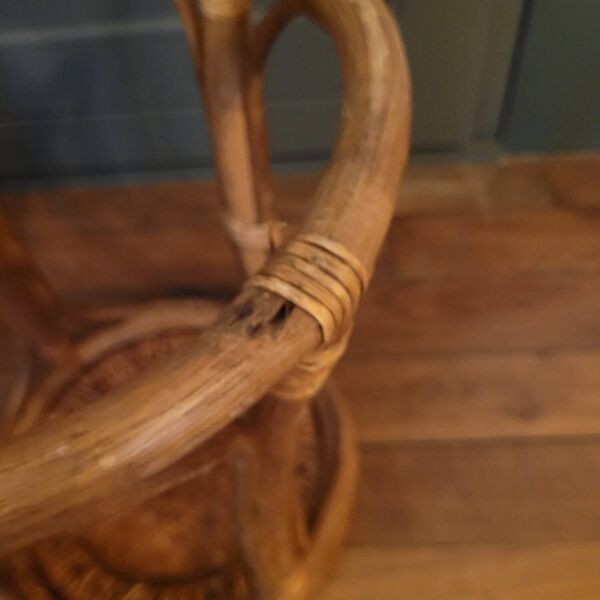 Tabouret tam-tam en rotin et cannage - Design bohème années 1970