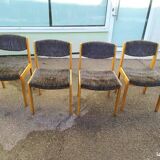 Set of 4 chairs in blond wood and gray fabric - vintage