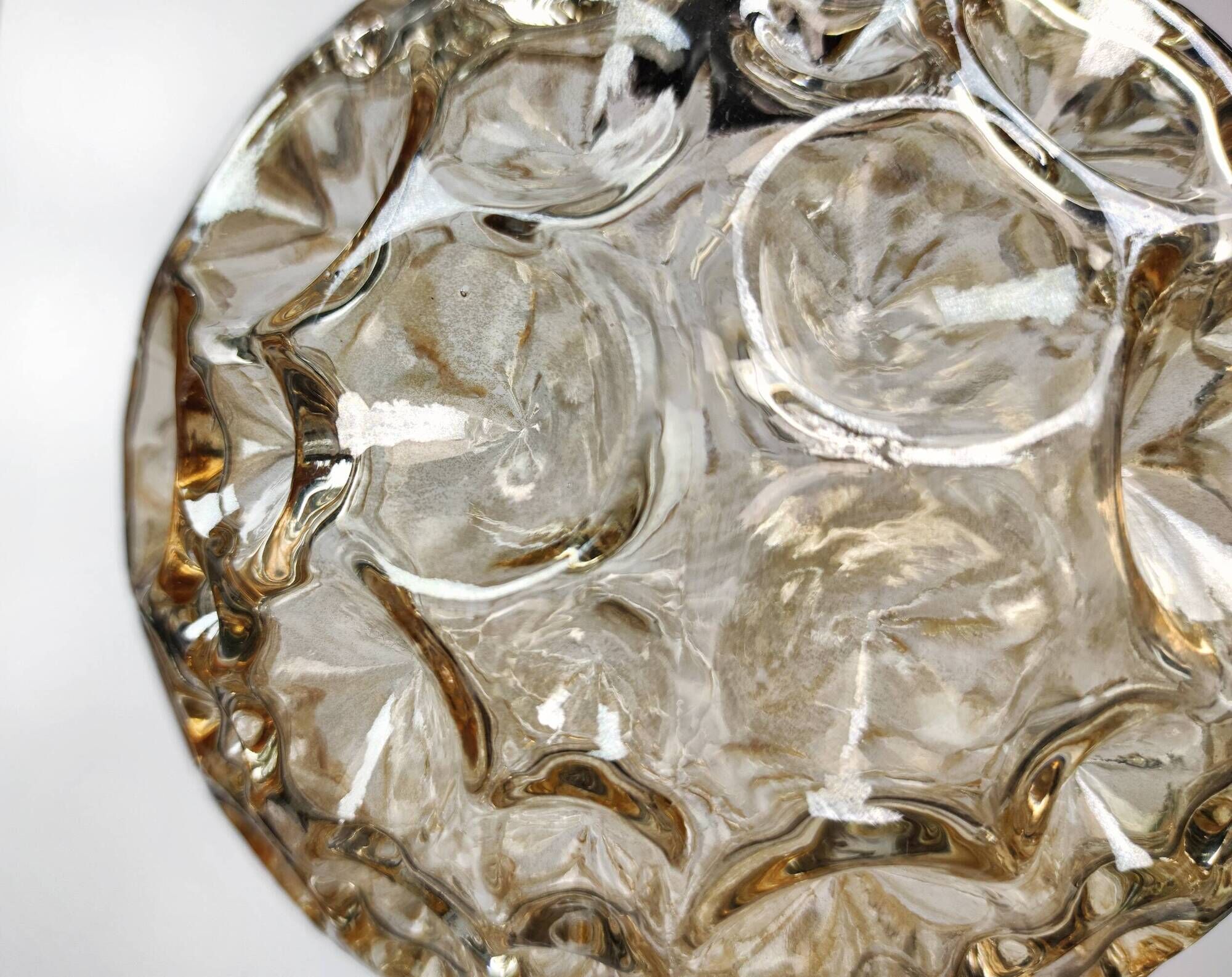 1970s Vintage English Dimpled Amber / Topaz Gold Glass Pendant Lamp
