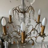 Chandelier cage in crystal, bronze and amber Louis XV style