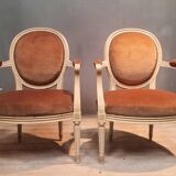 Pair of Louis XV style gray lacquered armchairs