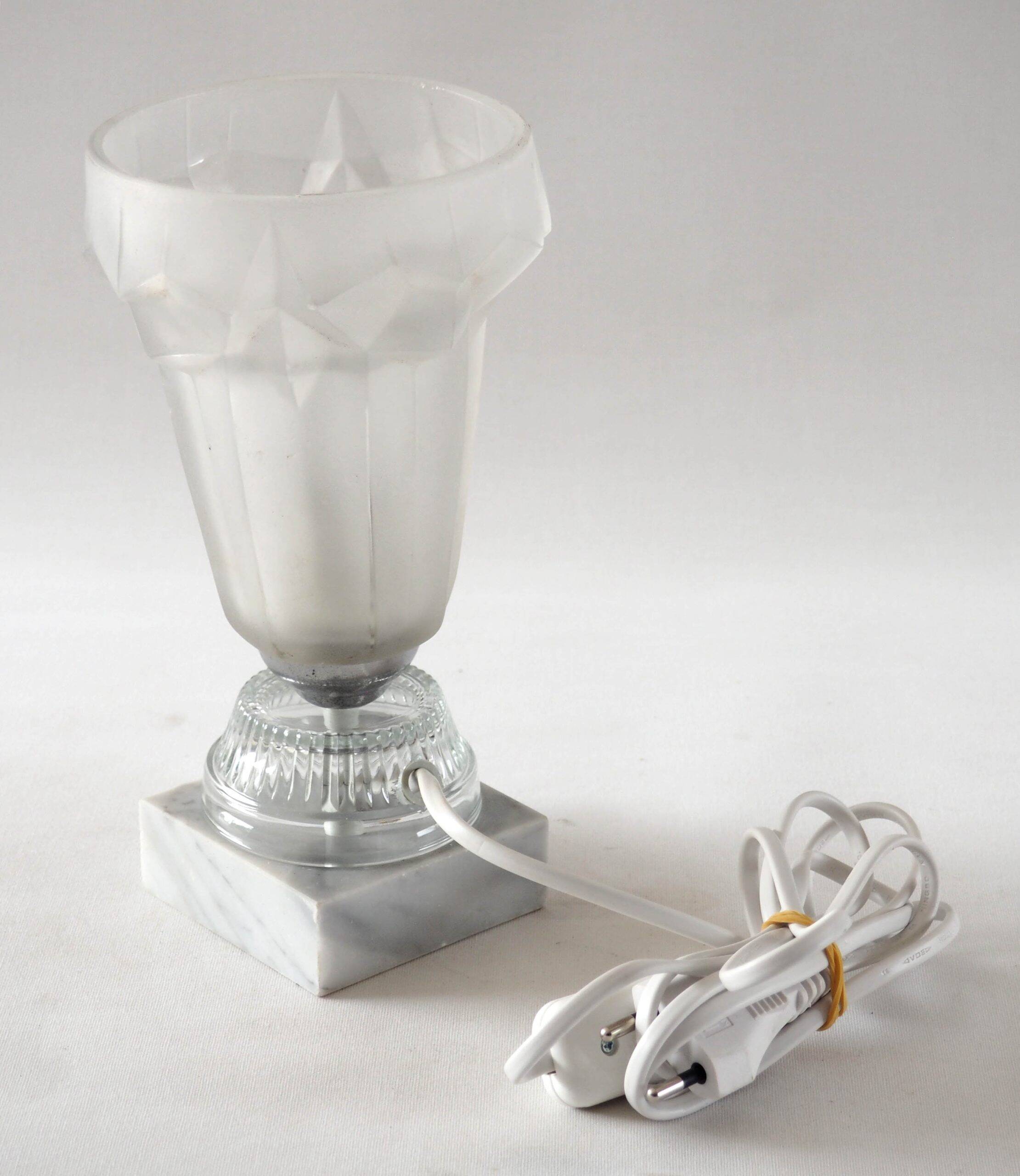 Art Deco glass lamp with white marble base