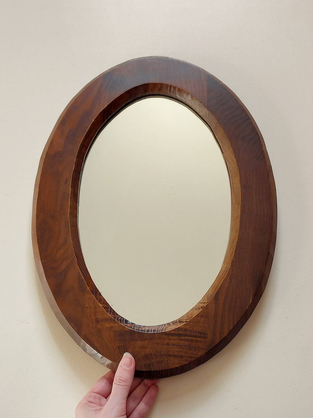 Vintage oval wooden mirror