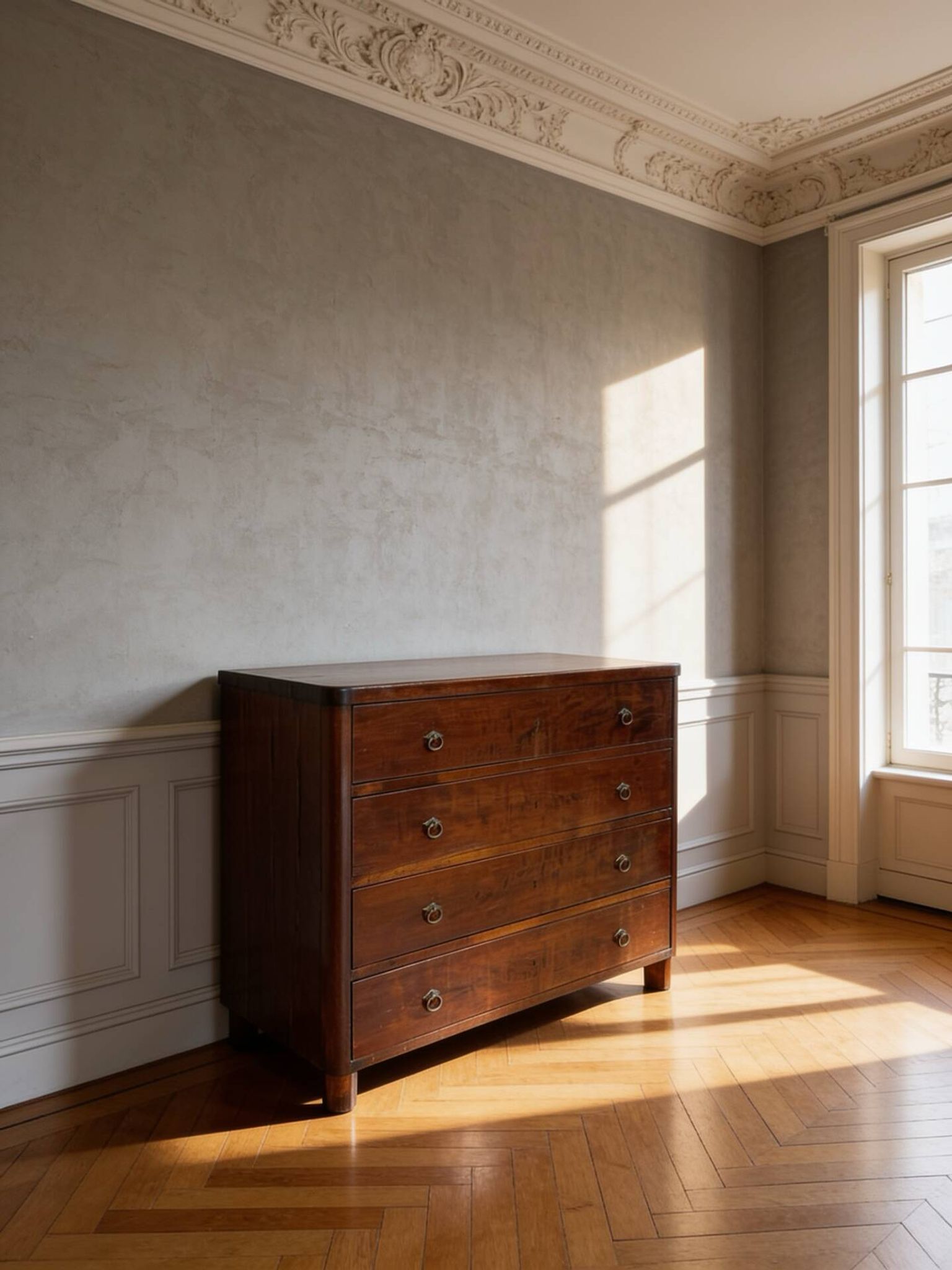 Commode en noyer burl art déco italien, années 1850.
