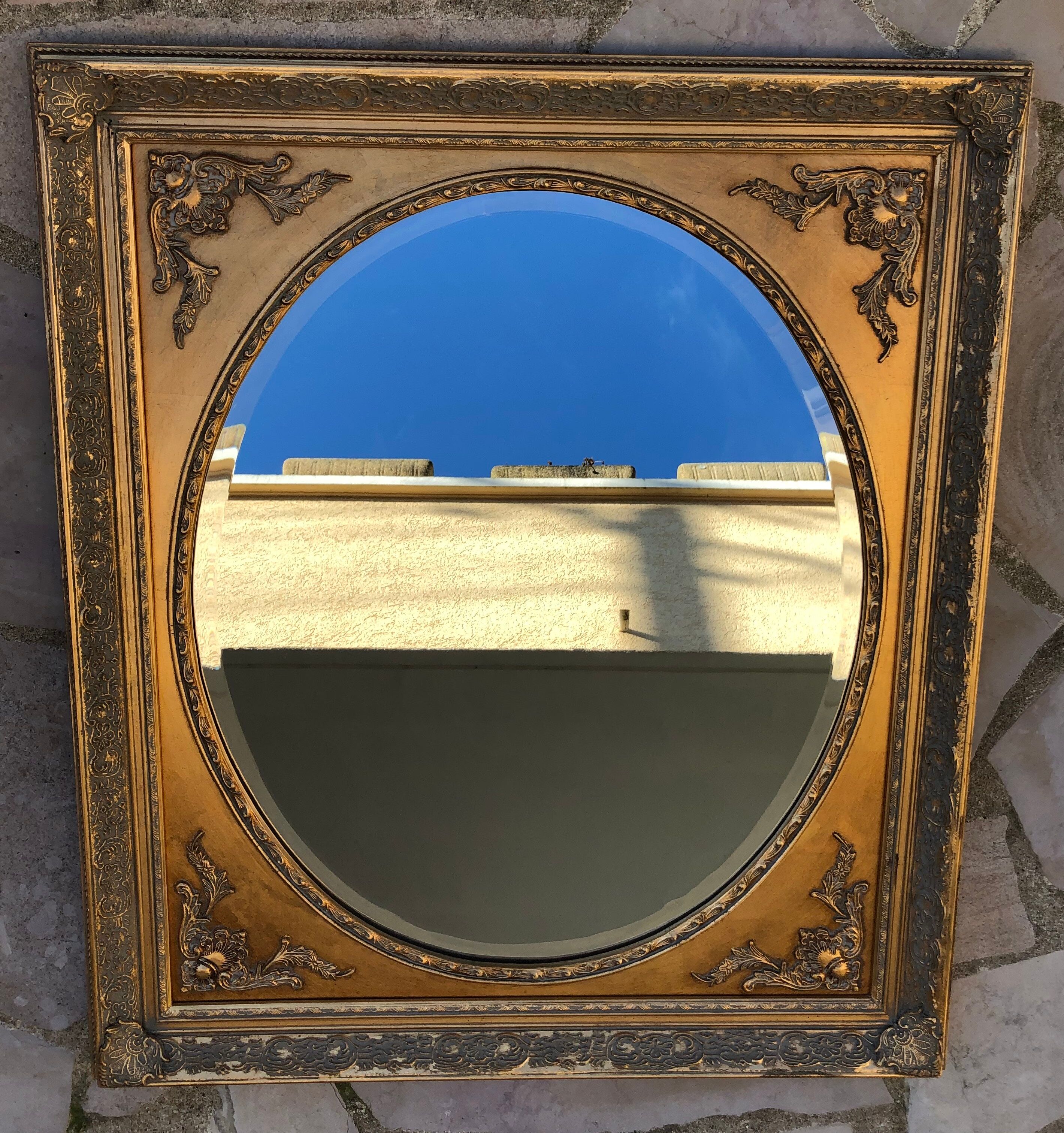 Golden wooden mirror 67 x 77 cm