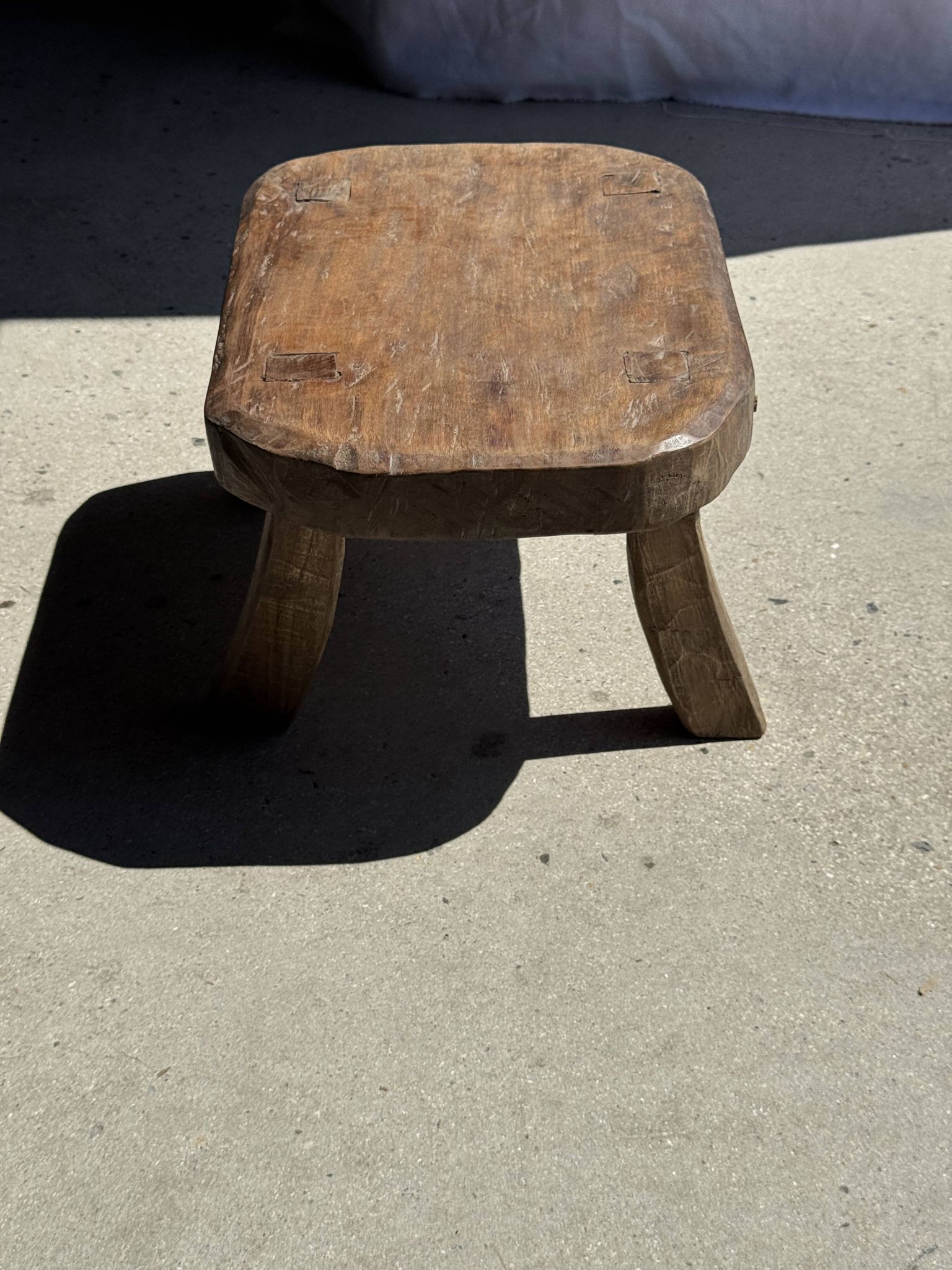 Small stool, oval solid teak accent stool wabi-sabi H25 45x31.